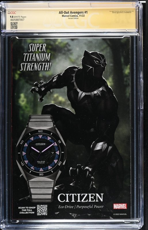 All Out Avengers (2022) # 1 (CGC SS 9.8) Signed Greg Land  Marvel Comics Variant