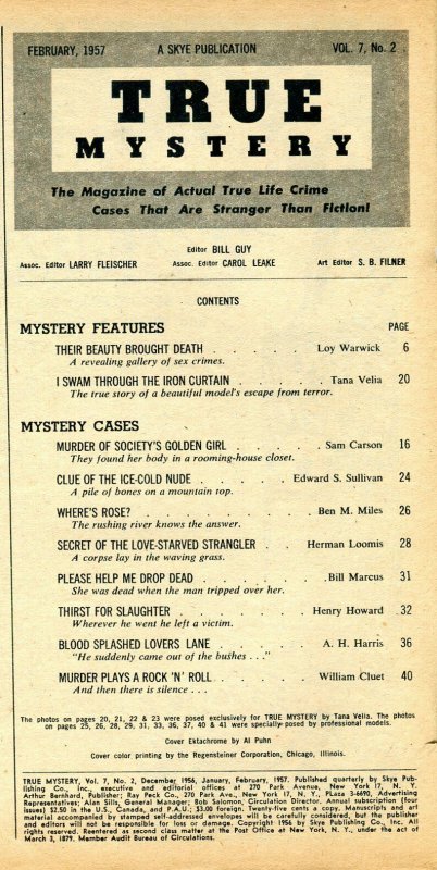 True Mystery Magazine February 1957- Murder Plays Rock n Roll VG