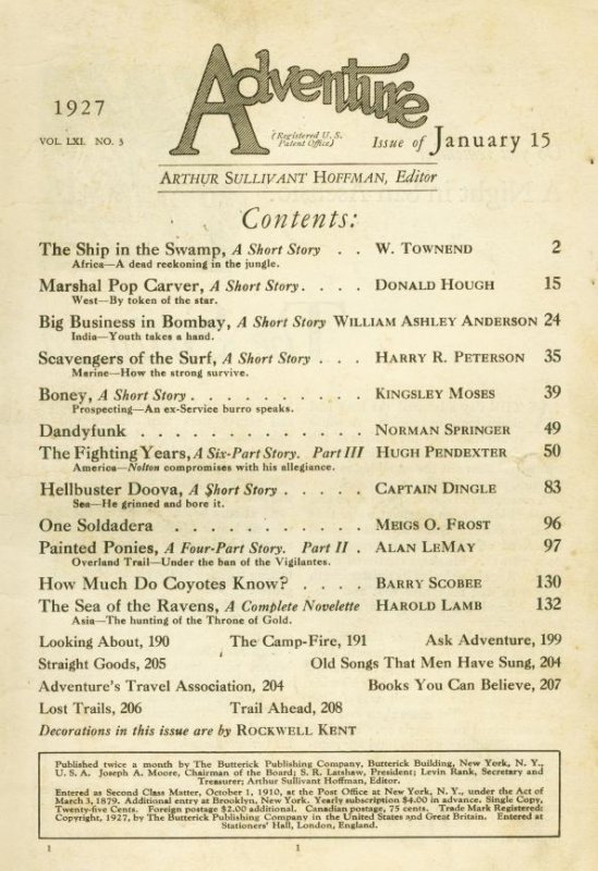 Adventure--January 1927--Pulp Magazine--Ridgway--FR