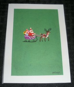 MERRY CHRISTMAS Santa Claus w/ Reindeer & Sleigh 4.5x6 Greeting Card Art #FL206