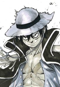 One Piece Luffy Original Art by Sergio Dávila – A4 Ink & Wash Signed