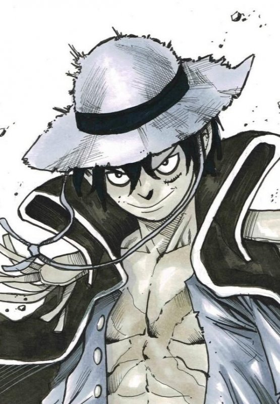 One Piece Luffy Original Art by Sergio Dávila – A4 Ink & Wash Signed