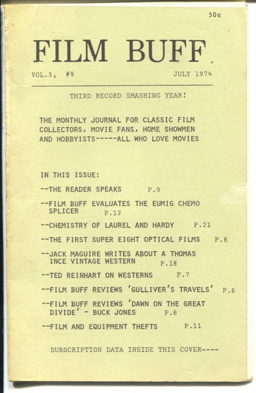 Film Buff Vol.3 #9 7/1974-Laurel & Hardy-historic info-VG