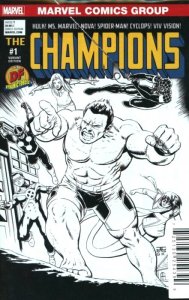 CHAMPIONS #1 DF EXCLUSIVE JOHN CASSADAY B&W SKETCH VARIANT  W/COA NM.