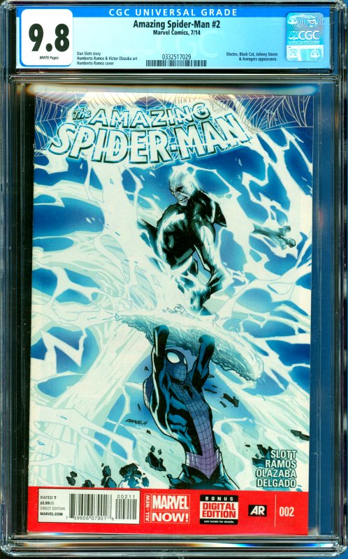 Amazing Spider-Man #2 CGC Graded 9.8 Electro, Black Cat, Johnny Storm & Aveng...