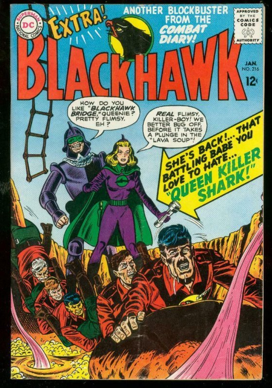 BLACKHAWK #216 1966-DC COMICS-QUEEN KILLER SHARK-WAR VG/FN