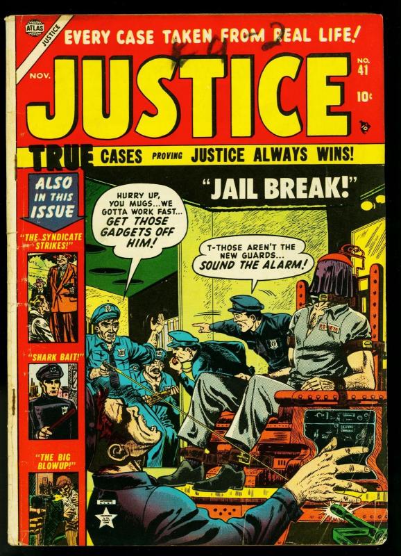 Justice Comics #41 1953- Electric Chair cover- Atlas Crime- VG-