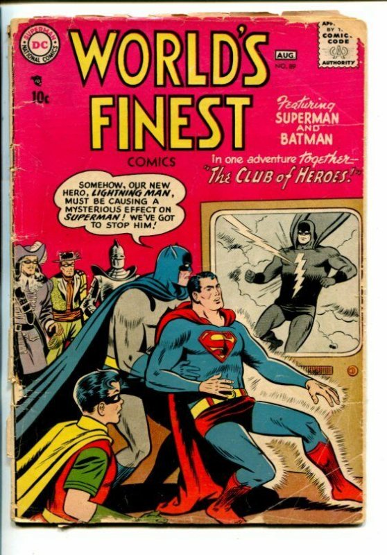 WORLD'S FINEST #89-1957-DC-BATMAN SUPERMAN-ROBIN-MR SINISTRO-fr