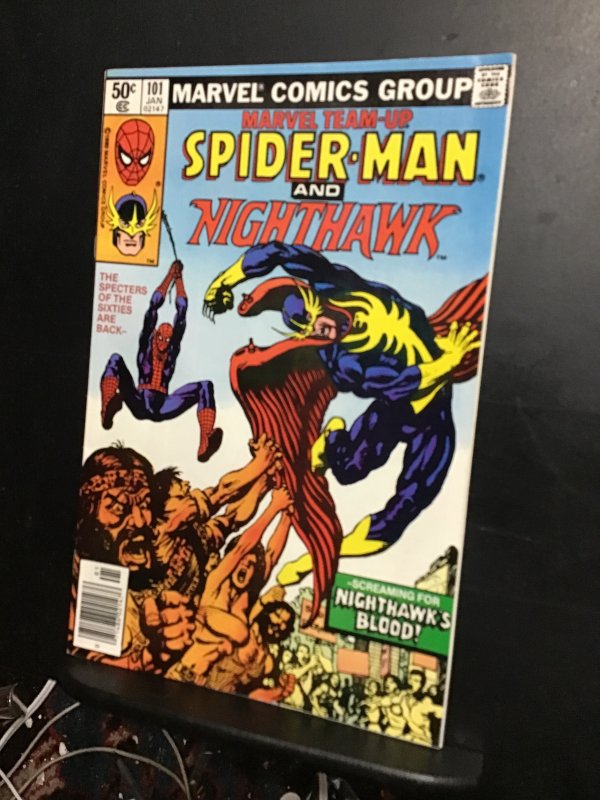 Marvel Team-Up #101 (1981) High-grade Nighthawk and Spidey! NM- White pages!