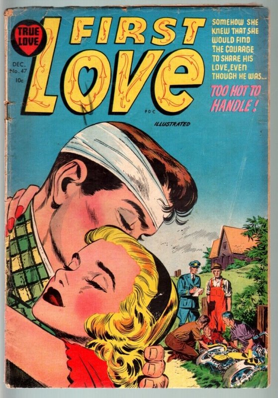 FIRST LOVE #47-1954-MOTORCYCLE CRASH COVER-SPICY POSES-NICE ART-VG CONDITIO VG