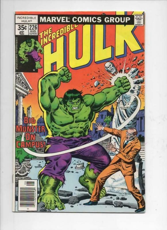 HULK #226, FN, Incredible, Bruce Banner, Campus Monster, 1968 1978, Marvel