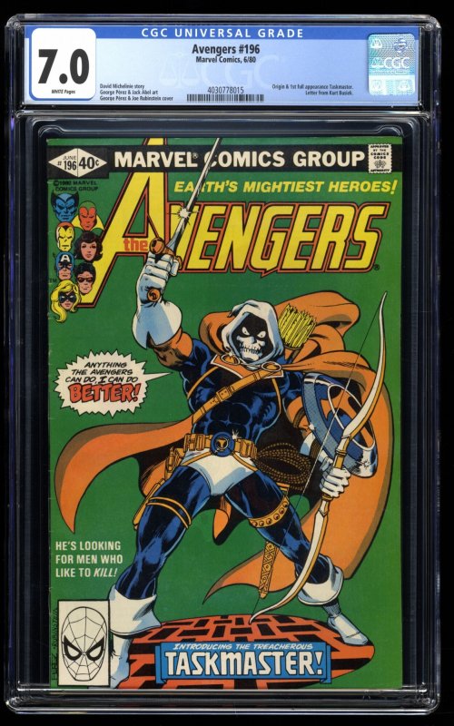 Avengers #196 CGC FN/VF 7.0 White Pages 1st Appearance Taskmaster!