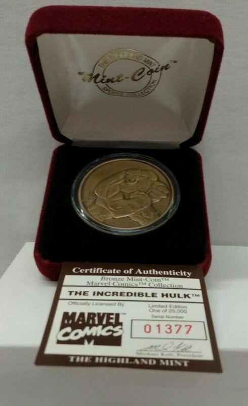 Highland Mint Marvel Medallion - Hulk - Limited Pure .999 Bronze - COA - 25,000