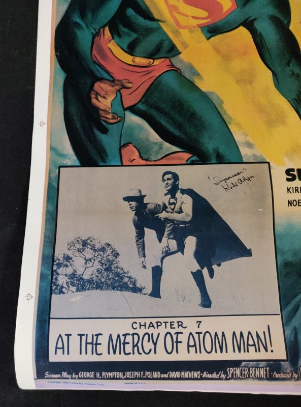 1950 Atom Man Vs Superman Chapter 7 Repo 27 x 41 Poster signed by Kirk Alyn