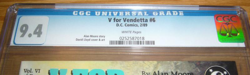 V For Vendetta #6 CGC 9.4 alan moore - david lloyd - dc comics 1989