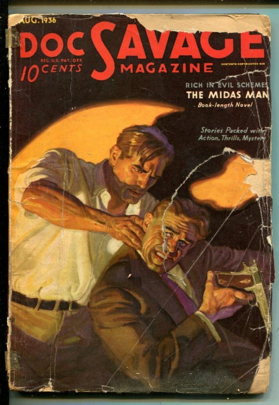 DOC SAVAGE 08/1936-STREET & SMITH-THE MIDAS MAN-PULP THRILLS-fr/good