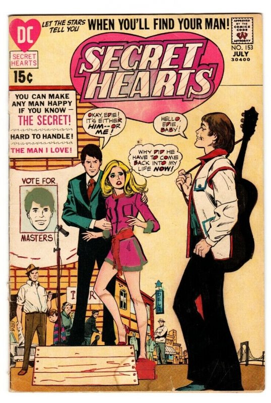 SECRET HEARTS #153 comic book 1971-DC ROMANCE-Great cover!