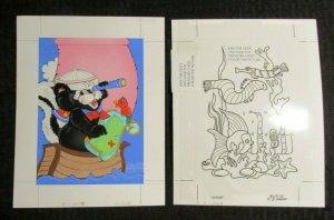 HAPPY BIRTHDAY Pirate Skunk Ahoy & Inside Art 2pcs 7x9 Greeting Card Art #2005