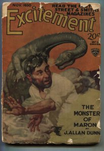 Excitement Nov 1930-Rare Pulp Magazine-Dinosaur cover-Street and Smith