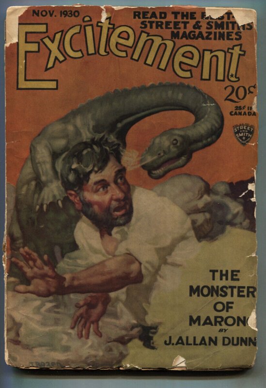 Excitement Nov 1930-Rare Pulp Magazine-Dinosaur cover-Street and Smith