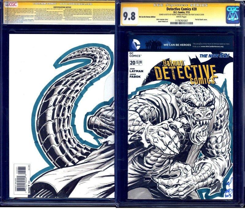 Detective Comics #20 BLANK CGC SS 9.8 signed KILLER CROC SKETCH by Rodney Ramos