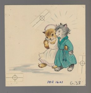 GET WELL SOON Cute Cat Nurse & Patient 5.25x5.25 Greeting Card Art #C1601