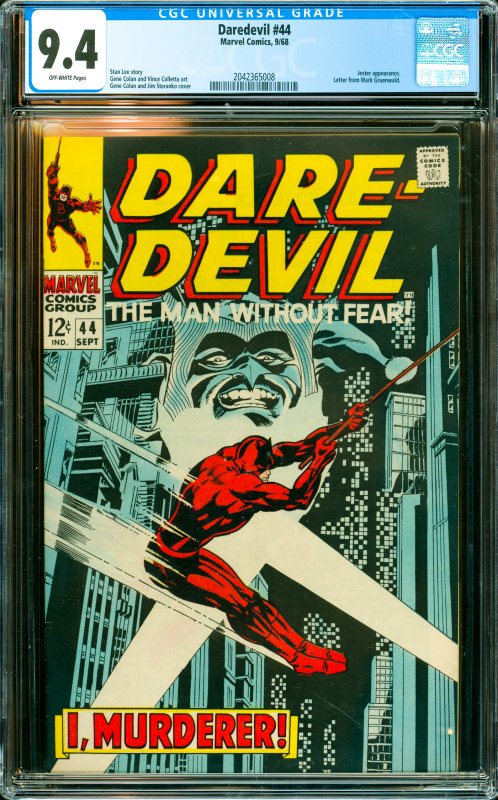 Daredevil #44 CGC Graded 9.4 Jester appearance. Letter from Mark Gruenwald.