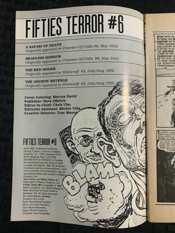 1989 FIFTIES TERROR #6 FN 6.0 Classic Pre-Code Horror / Eternity Comics