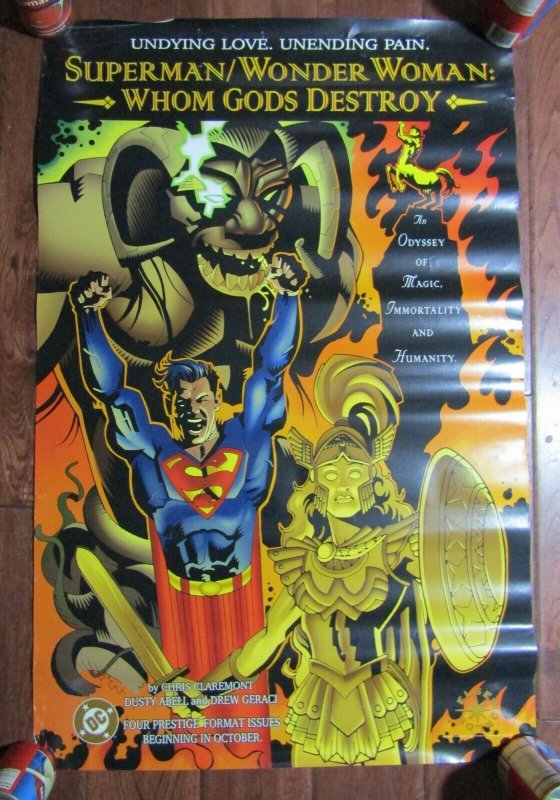 1996 WONDER WOMAN SUPERMAN Whom Gods Destroy 22x33 DC Promo Poster FN- 5.5