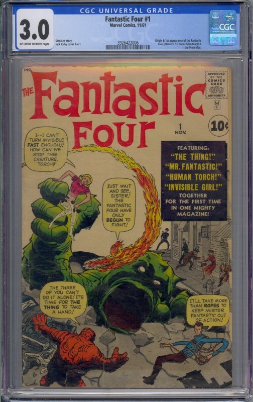 FANTASTIC FOUR #1 CGC 3.0 ORIGIN 1ST FANTASTIC FOUR MOLE MAN JACK KIRBY