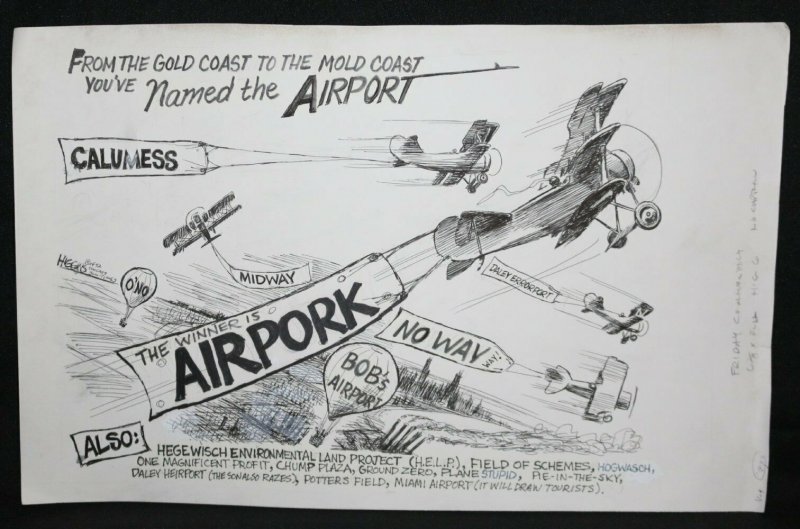 Airpork Biplanes Over Airport Chicago Sun Times Newspaper art by Jack Higgins