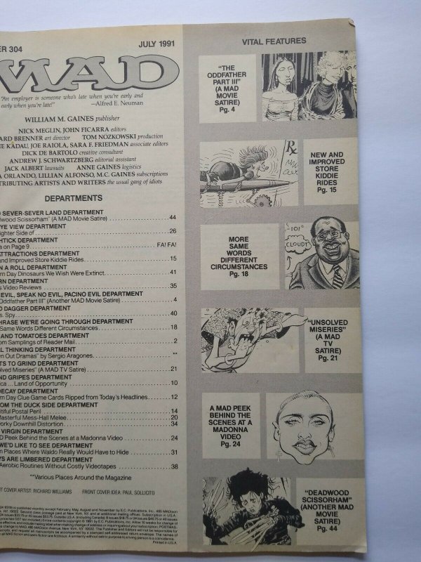 MAD Magazine July 1991 No 304 Madonna The Godfather Edward Scissorhands Satire 