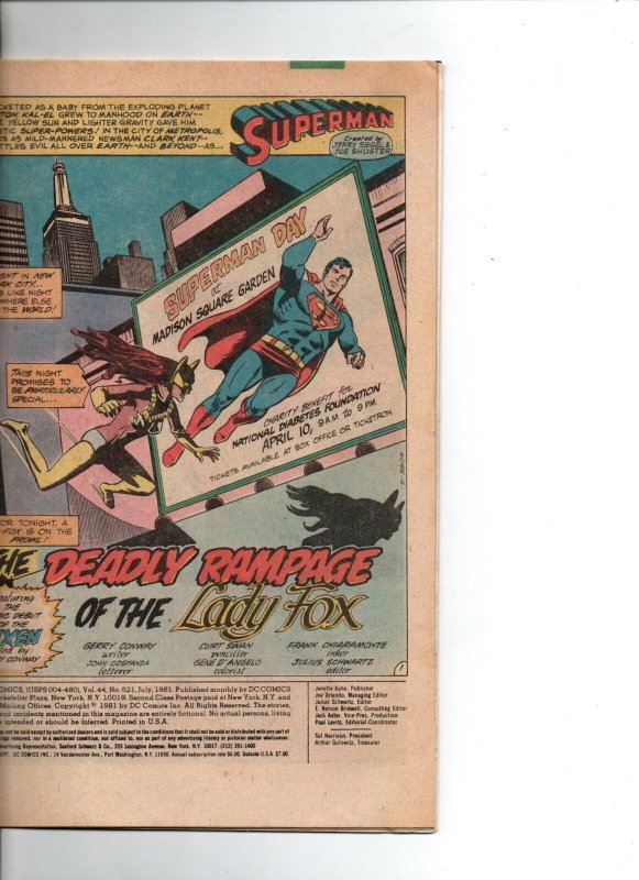 Action Comics #521 newsstand - 1st app Vixen - KEY - Superman -  1981 - (-VF)