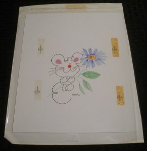 LOVE TO SMILE Cartoon White Mouse w/ Flower 8x11 Greeting Card Art #M94013