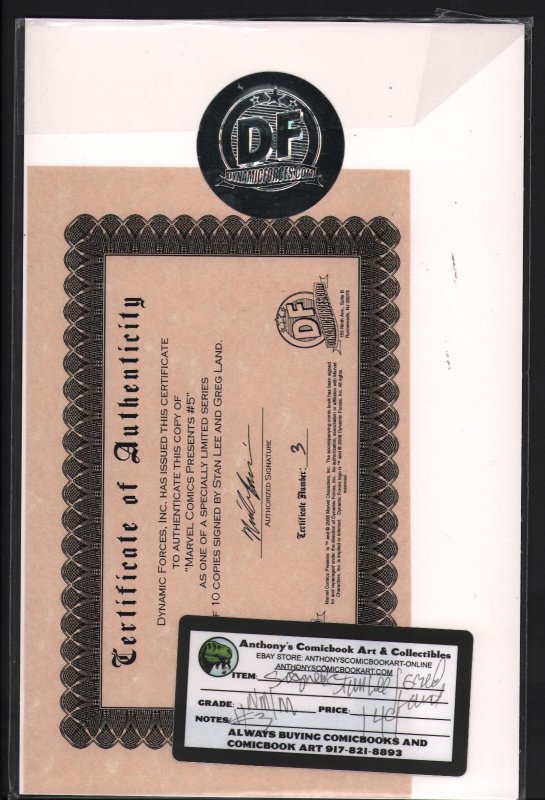 Marvel Comics Presents #5 (NM) Signed by Stan Lee & Greg Land - with COA - 2008