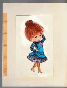 HOW COULD I FORGET Cute Girl in Blue Apron 7.5x9.5 Greeting Card Art #B8315