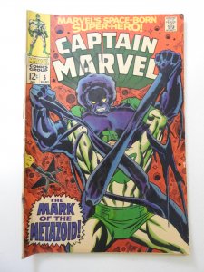 Captain Marvel #5 (1968) VG- Condition moisture damage, 1/2 in spine split