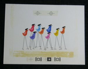 GRADUATION Colorful Birds w/ Long Legs & Caps 8x6 Greeting Card Art #G6626