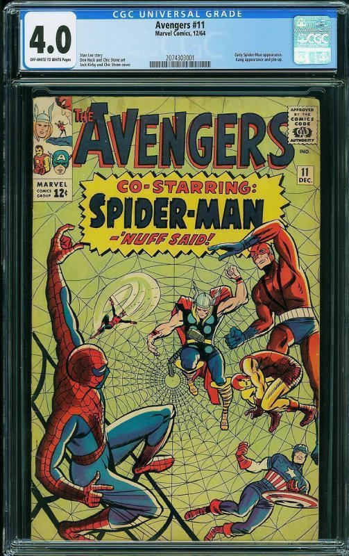 The Avengers #11  (1964) CGC 4.0 Spider-Man! 2nd app Kang! / SBD-01