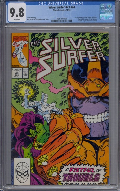 SILVER SURFER V3 #44 CGC 9.8 1ST INFINITY GAUNTLET THANOS WHITE PAGES 004