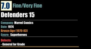 Defenders 15 (1974) FN/VF Bronze Age Marvel Comics