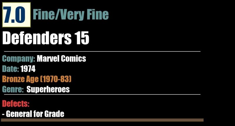 Defenders 15 (1974) FN/VF Bronze Age Marvel Comics