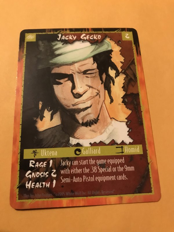 JACKY GECKO : RAGE Werewolf Unlimited Character Card; White Wolf TCG