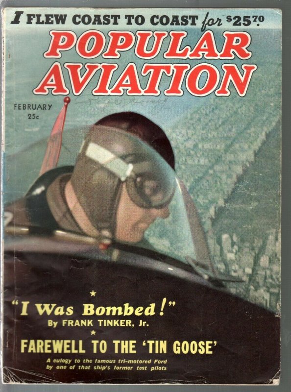 Popular Aviation 2/1939-I Was Bombed-open cockpit imagery-pulp thrills-VG