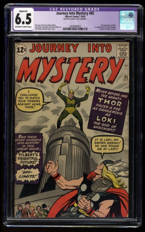 Journey Into Mystery #85 CGC FN+ 6.5 Off White to White Apparent 1st Loki!
