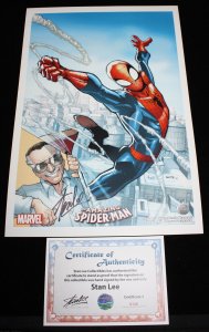 Amazing Spider-Man Print Signed By Stan Lee - COA #6148 Included