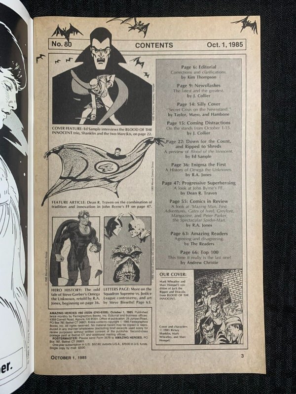 1985 AMAZING HEROES Comic Magazine #80 FN+ 6.5 Dracula / John Byrne