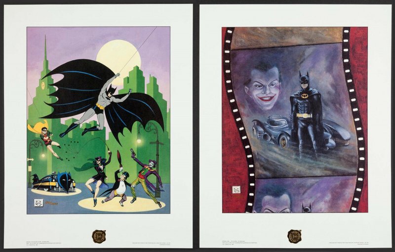 BATMAN LITHOGRAPH SET - 1989 - JOKER, CATWOMAN, PENGUIN, BATMOBILE - NM/M