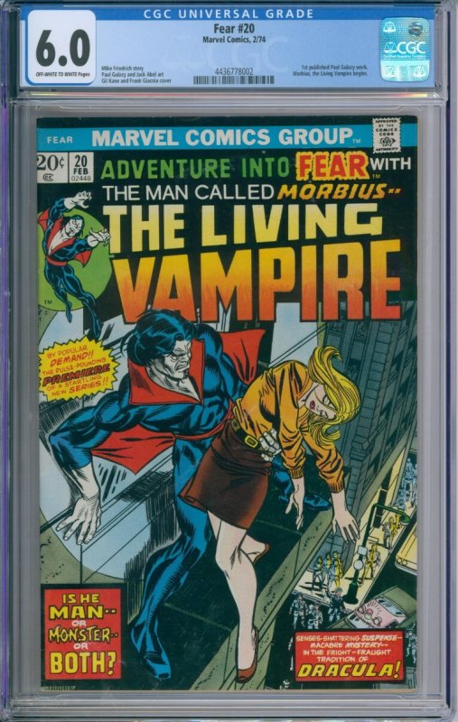 Marvel Comics Fear #20 CGC 6.0 Morbius, The Living Vampire Begins