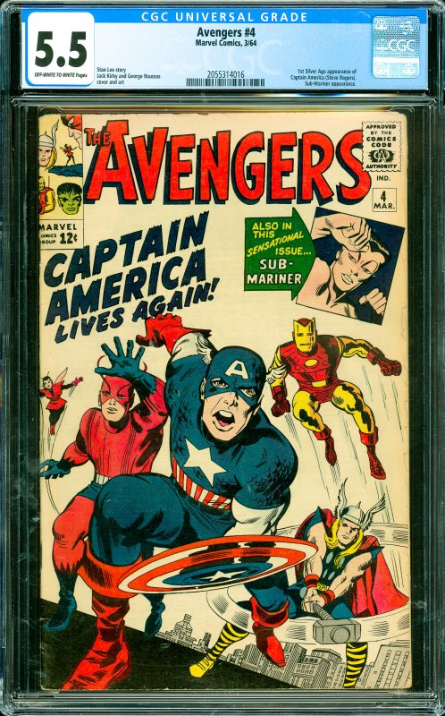 Avengers #4 CGC Graded 5.5 1st Silver Age appearance of Captain America (Stev...